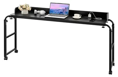 Produktbild von Überbetttisch mobil höhenverstellbar mit Steckdose 4 Rollen Schwarz 221 x 40 x 101.6 cm