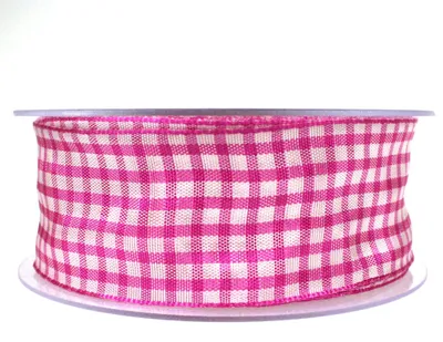 Produktbild von 25m Dekoband kariert 40mm Antennenband Schleifenband Geschenkband Band Karo, Farbe:pink