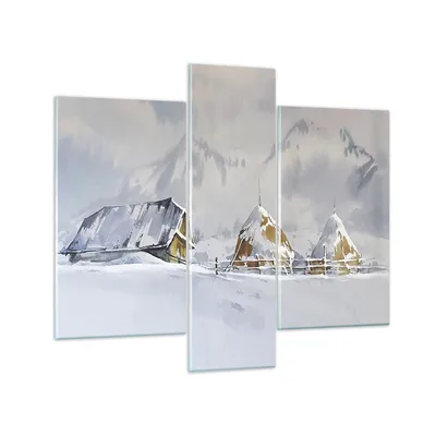Produktbild von Bilder auf glas - 3 Teile - Haus Berge Schnee - 95x80cm - Glasbilder - Wandbilder - Bilder - zum Aufhängen bereit - Wanddekoration aus Glas - Glas Bilder - Wandbild auf Glas - GCB95x80-4806