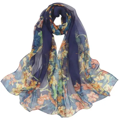 Immagine prodotto di Sciarpa, stola o foulard da donna in chiffon, colore blu, dimensioni 160 x 50 cm