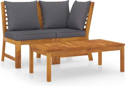 Produktbild von 3-tlg. Garten-Lounge-Set mit Dunkelgrauem Kissen Akazienholz