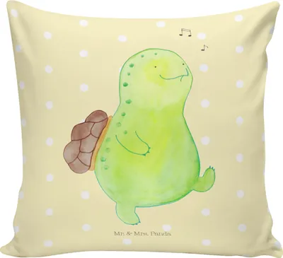 Produktbild von Mr. & Mrs. Panda kuschelkissen 40x40 Schildkröte Pfeifen - Gelb Pastell - Geschenk, kissen für couch, Glück, Polster, Dekokissen, Trennung, Schildkröten, Deko