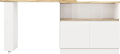 Produktbild von Flieks Esstisch Bartisch 360°drehbar, Küchentisch Esszimmertisch ausziehbar, Kaffeebar mit Schrank, Stehtisch Sideboard mit Glasschiebetür, Weiß