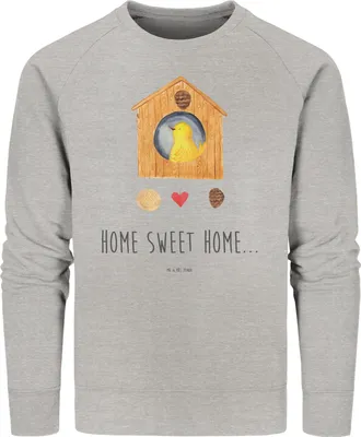 Produktbild von Mr. & Mrs. Panda Bio Baumwoll Pullover Vogelhaus Home Größe L - Heather Grey - Geschenk, Sweatshirt, Lustige Sprüche, Haus, Sweater, Pulli, Sustainable, Sweet, Umzug