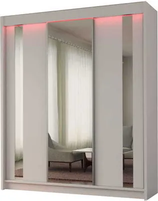 Produktbild von AGMAT Schwebetürenschrank Anzio, Kleiderschrank mit 3 Türen und 2 Schubladen, Moderne Garderobe in Farbe: Weiß, Schrank in Größe: 180 x 216 x 61 cm