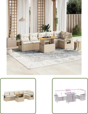 Produktbild von The Living Store 7-tlg. Garten-Sofagarnitur mit Kissen Beige Poly Rattan
