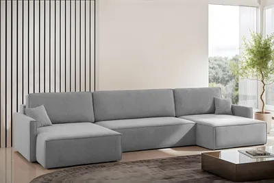 Zdjęcie produktu dla Sofa Narożna w Kształcie Litery U Carlos z Funkcją Spania i Pojemnikiem na Pościel Tkanina Salvador Szary