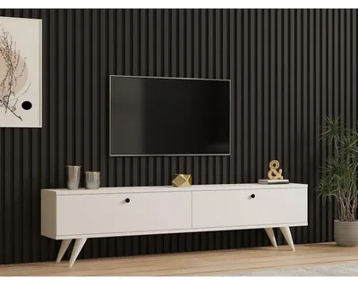 Image de Meuble TV Banc TV en Bois MDF blanc - L 160 × P 25 × H 40 cm - Style Moderne