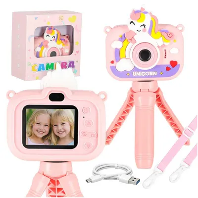 Zdjęcie produktu dla Aparat fotograficzny cyfrowy dla dzieci na statywie jednorożec różowy 8GB