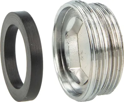 A metal adapter and a black gasket are shown against a white background.