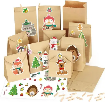 Obrázok produktu pre Adventný kalendár na vyplnenie pre deti 24 vrecúšok so samolepkami vianočných zvierat