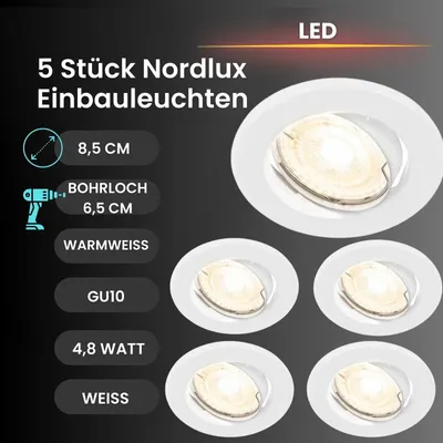 Obrázek produktu pro Vestavné světlo Nordlux Canis sada 5 bílých 4,8 W bodových vestavných světel LED GU10