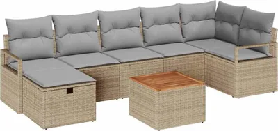 Immagine prodotto di Set da giardino composto da 8 pezzi, divano, colore beige, realizzato in rattan sintetico
