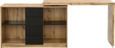 Produktbild von Klapptisch mit 360° drehbarer Platte - MDF - Natur und schwarz - PAVELO