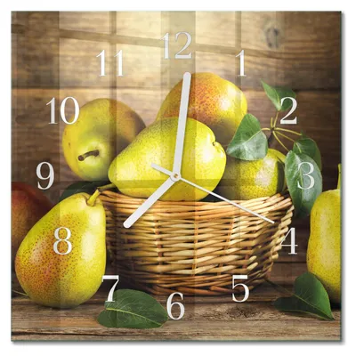 Immagine prodotto di Orologio da parete Tulup Glasuhr, orologio da cucina, vetro vero, 30x30 cm, design moderno e decorativo, silenzioso, lancette bianche - Birnen