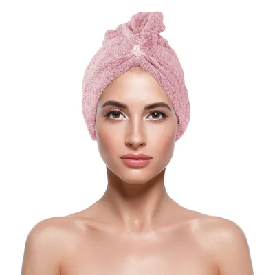 Produktbild von Haarturban 2er Pack Rosa 25x65 cm – saugstarkes Haarhandtuch aus Polyester, mit Knopfverschluss, waschbar, für Haarpflege