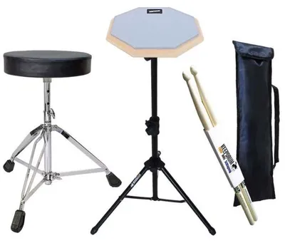 Obrázek produktu pro keepdrum DP-GY8 Practice Pad Grey se stojanem se stoličkou s paličkami