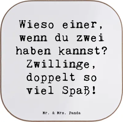 Produktbild von Mr. & Mrs. Panda Holzuntersetzer Spruch Zwillinge Spaß - Weiß - Geschenk, Untersetzer für Gläser, Charakter, Tierkreiszeichen, Abenteuer, Luftzeichen, Coaster, lebhaft