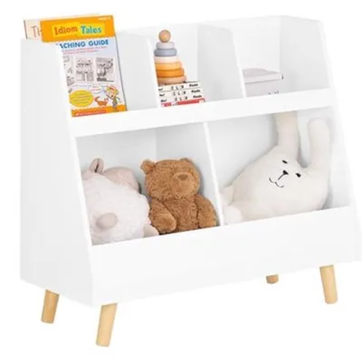 Image de Bibliothèque pour enfants - 5 compartiments - Pieds en bois massif - Étagère de rangement
