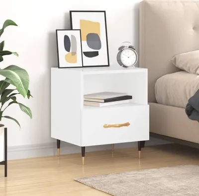 Obrázek produktu pro vidaXL Noční stolek vysoký lesk bílý 40x35x47,5 cm Dřevěný materiál