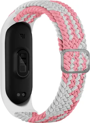 Immagine prodotto di Braccialetto di ricambio in tessuto compatibile con Xiaomi Mi Band 6 / 5 / 4 / 3 braccialetto in tessuto intrecciato bianco-rosa