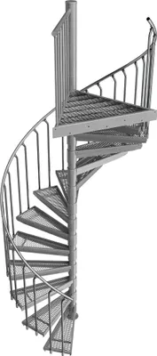 Produktbild von Spindeltreppe Ø 160 cm | Höhen: 252-269 cm | 13 Stufen, ein Podest | Streckgitter Stufenbelag, Feuerverzinkt