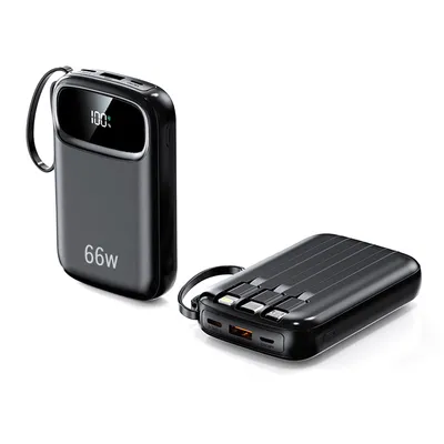 Produktbild von Mini Powerbank 10000mAh – Kompaktes Schnellladegerät mit integriertem USB-C-Kabel, 66W Ausgang, tragbare Energiequelle für Smartphones