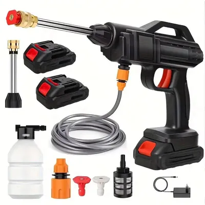 Produktbild von Tragbarer Hochdruckreiniger - Kabellose Wassersprühpistole - 600 W - 319/435 PSI - Wiederaufladbarer Lithium-Akku - Für Auto und Haushalt - Schwarz
