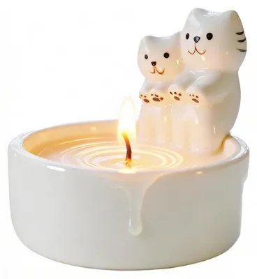 Teelichthouder Kattenpaar – Keramik, Weiß, 7,2 x 7,2 x 6,7 cm