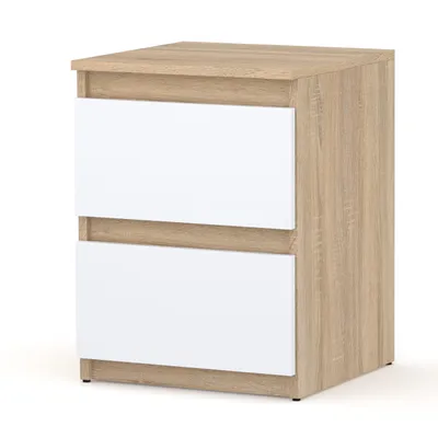 Zdjęcie produktu dla STIV Möbel | Szafka nocna Dąb Sonoma / Biały Mat 40x40x53,5 cm | 2 szuflady | Większy model | Ciepły kontrast drewna i bieli
