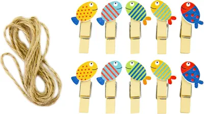 Produktbild von Oblique Unique 10 Mini Wäscheklammern Holz Miniklammern Deko Klammern zum Basteln Dekorieren - bunte Fische