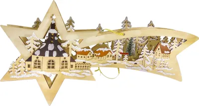 Produktbild von Kaladia beleuchtete Holzdekoration - Sternschnuppe - Winterlandschaft mit Seiffener Dorf - ca. 44 x 4 x 22 cm
