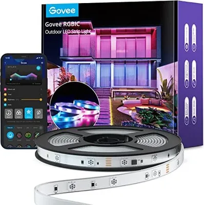 Produktbild von Govee Outdoor LED -Strip 10 m, IP65 wasserdicht, Alexa, App Control, RGBIC -Segmentfarbe, Musiksynchronisation, Dach, Balkon, Garten