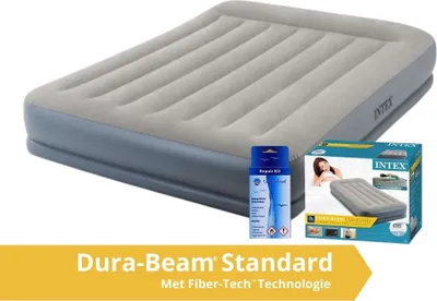 Produktbild von Intex Pillow Rest Mid-Rise - Luftmatratze - Doppelt - Mit Reparaturset und eingebaute Pumpe - 203x152x30 cm - PVC - Grau