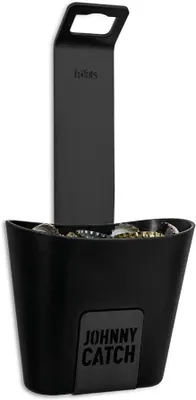 Productafbeelding van Johnny Catch Cup Zwart - Roestvrijstalen Flesopener Met Opvangbak - Vangt Tot 60 Kroonkurken - Bieropener - Wandflesopener Met Schroefloze Montage