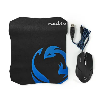 Produktbild von Nedis GMMP100BK, rechts, Optisch, USB Typ-A, 2400 DPI, Schwarz, Blau