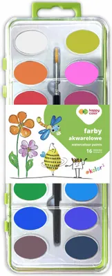 Zdjęcie produktu dla Happy Color Farby akwarelowe 16 kolorów z pędzelkiem