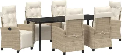 Image de vidaXL Ensemble de jardin pour repas, 7 pièces, beige, en résine tressée