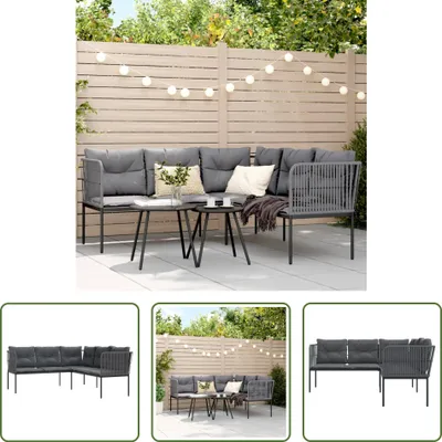 Image de The Living Store Canapé de jardin en L avec coussins Noir Acier et Textilène