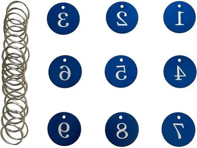 Produktbild von Aluminium Nummertage 35MM Runde ID-Tage mit Schlüsselring - Blaue Nummertage für Gaststätte und Hotel - Set aus 50 Stücken