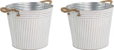 Produktbild von Metall Blumentopf weiß Ø 27 x 23cm - 2 Stück Pflanz-Töpfe Übertopf bepflanzbar