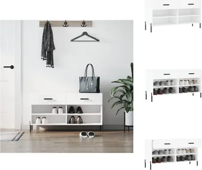 Image de vidaXL Banc à chaussures blanc 102x35x55 cm Bois composite - Étagères à chaussures & Armoires à chaussures