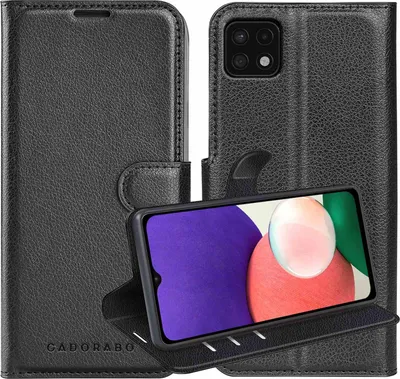 Produktbild von Cadorabo Hülle für Samsung Galaxy A22 5G in PHANTOM SCHWARZ Schutzhülle mit Magnetverschluss, Standfunktion und Kartenfach Flip Case Cover Etui Handy Klapp Hülle Book Tasche