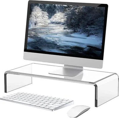Produktbild von Ibenzoa® Acryl Monitor- und Laptop-Erhöhung, transparent (34 x 19 x 10 cm) – robuster Monitorständer bis 127 kg, für Bildschirme/TV bis 50 Zoll, Büro & Zuhause