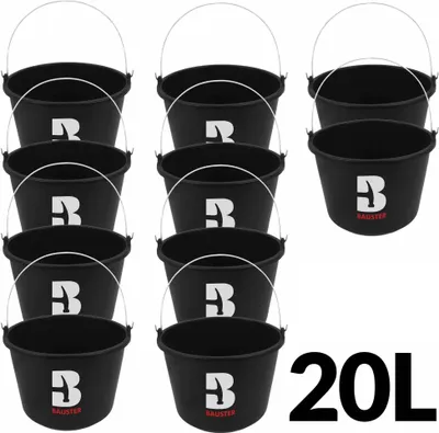 Produktbild von 10x Wassereimer Eimer 20L Liter Baueimer Mörteileimer Putzeimer Kübel Solide schwarz