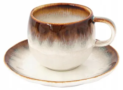 Produktbild von Domdekoracji Tasse mit Untertasse 120 ml Boho Retro Keramik