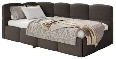Obrázok produktu pre Selsey Cloudy – čalúnená posteľ, bouclé, hnedá, 170x185 cm – ľavá strana