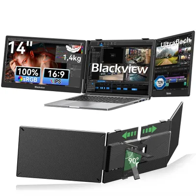 Produktbild von Blackview 14 zoll tragbarer monitor, 7,6 mm, 300 Nits, 100W PD, USB-C HDMI Plug und Play für Laptop, PC, Switch, PS5, für MacOS, Windows und Android