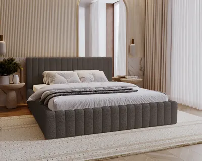 Produktbild von Polsterbett 160x200 cm Billo - Doppelbett mit Metall-Lattenrost, Bettkasten - Bett Bouclé, Dunkelgrau