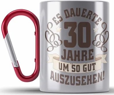 Produktbild von Trendation - 30. Geburtstag Edelstahl Tasse Karabiner Frau Mann Geschenk 30er Geschenkidee 30 Mutter Vater Lustiger Spruch Es Dauerte 30 Jahre (Rot)